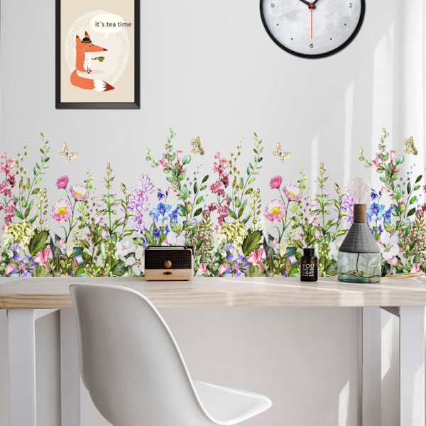 Veggklistremerke blomster, rattpakkere Veggblomster klistremerker, Friske grønne blomsterhage blader veggklistremerker, DIY kunstdekor planter for soverom