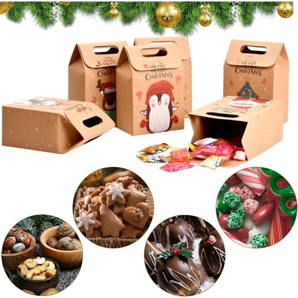 24 st Julklappspåsar Lådor (9.4614cm), Jul Kraft Presentpåsar, Kraftpapper Julklappslådor, Julklappspåsar för Presentinslagning, Godis
