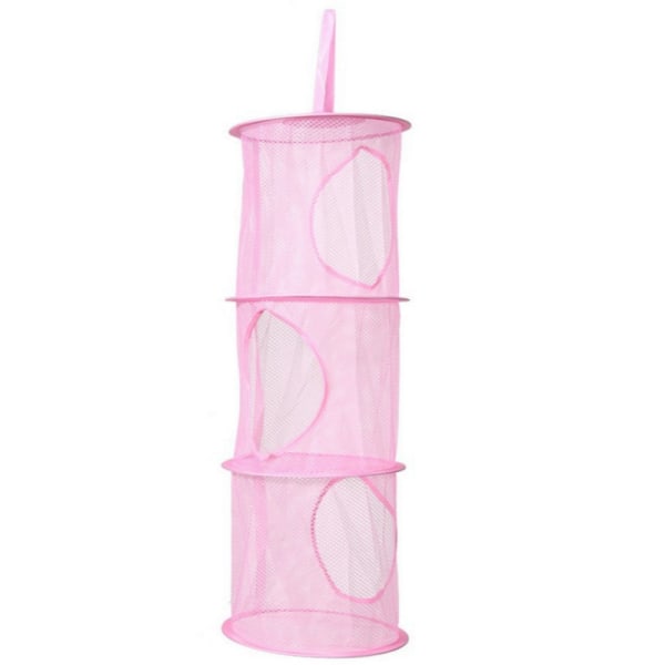 3-lags Teddy oppbevaringspose i mesh, 3 stk sammenleggbar plassbesparende oppbevaringskurv for leker til barnerom, bad, balkong (rosa, rosa, lilla)