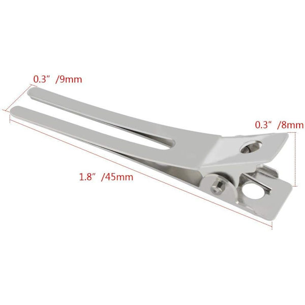50-pack frisörklämmor med dubbla piggar (silver) 4,5 cm lockfixeringssektion spänne metallkrokodil hårklämma rosett spänne lockar frisörsalong frisör