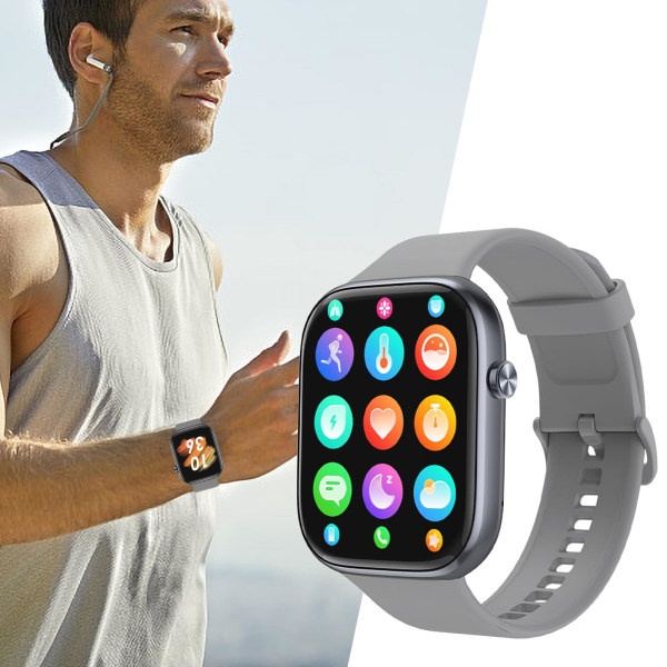 Smartklocka Bluetooth-samtal Fitness Tracker Pulsmätare Full Touch Musik Sport Smartwatch för män kvinnor IOS Android(grå)