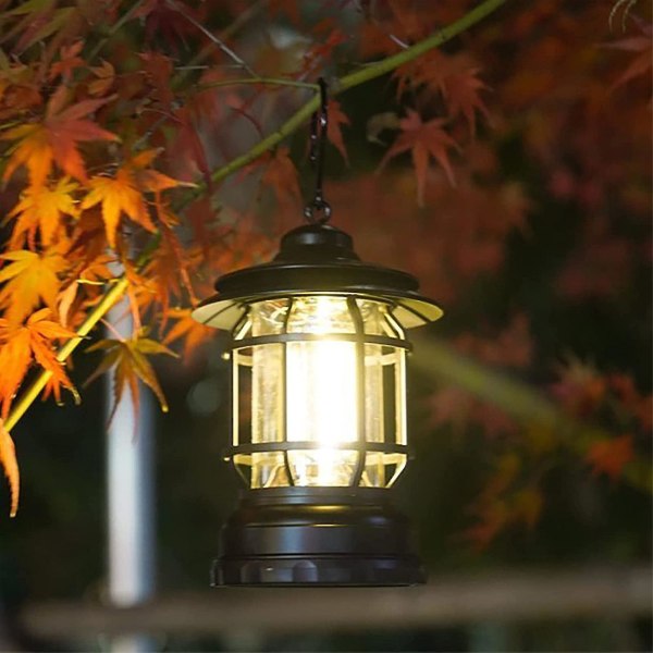 Bærbar Retro Camping Lampe Batteri Bål med Krog til Vandring, Fiskeri sort