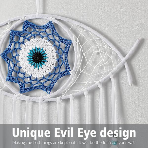 Macrame Evil Eye Dream Catcher Håndvævet Hvide Fjer Dreamcatcher Vægophæng Hjem Dekoration Ornament Velsignelse Festival Gave，ren hvid