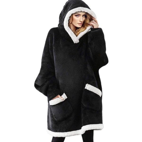 Lämmin ja kylmä oversized hupparipeitto musta
