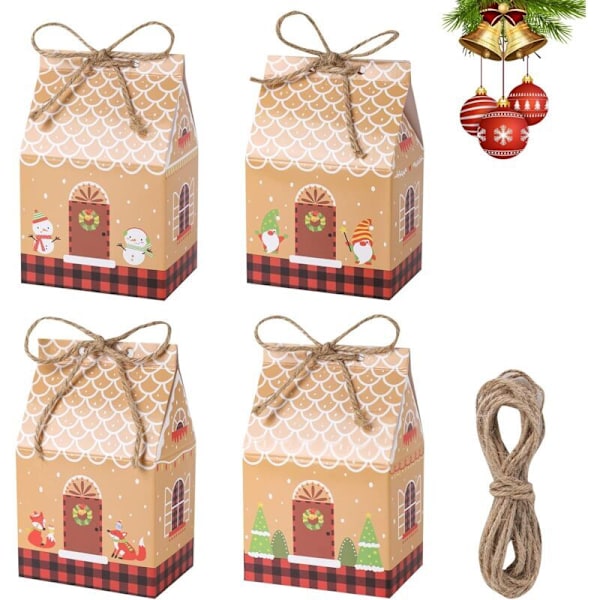 24 st Julklappsaskar, Julchokladask med 10 m Hampasnöre, Juldekoration Julkakask för Julklappsförpackning, Ch