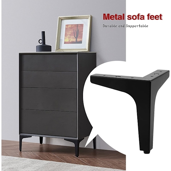 (Svart) 4 metallmøbelben, 4\" 10cm trekantede møbelben for sofa, salongbord, TV-skap og andre møbelben.