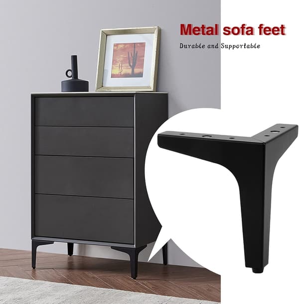 (Svart) 4 metallmöbelben, 4\" 10cm triangulära möbelben för soffa, soffbord, TV-skåp och andra möbelben.