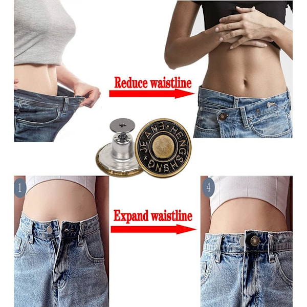 (20 sett 17mm) Avtakbare knapper for jeans-knapperstatning Trykknapper Justerbare jeans-knapperstatning Jean-nåler for justerbar knapp for jeans