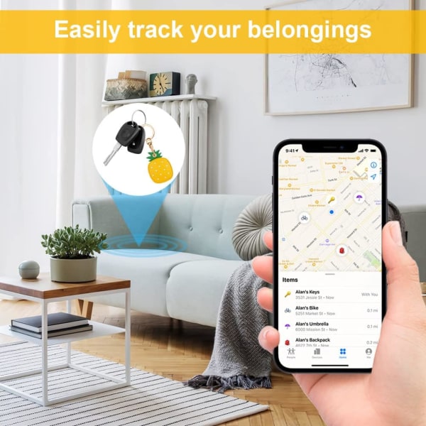 AirTag-avaimenperä, söpöt PU-kotelot Apple AirTagille, kannettava avaimenlöytäjä lapsille, lemmikkieläimille ja avaimille, [Access Control Key Holder] (AirTag ei sisälly pakkaukseen) (Ananas