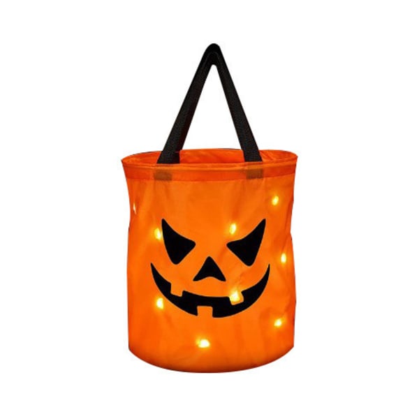2 kpl LED-valolla varustettua Halloween-karkkipussia, valaistu Halloween-juhlalaukku, Trick or Treat -laukut, hehkuvat karkkipussit (oranssi)