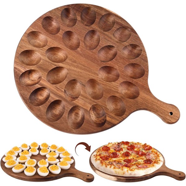 Vendbar fylt eggbrett, rund eggbrett med flere kroker, tykke treegg, serveringsbrett, spekemat til matlaging