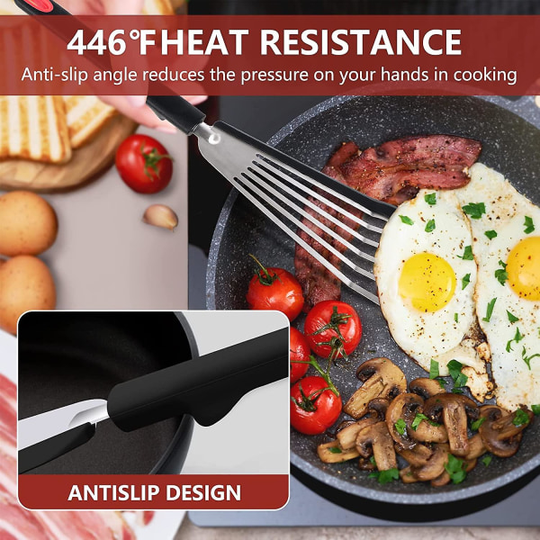 Silikonspatel för fisk, rostfritt stål, slitsad fiskvändare, värmebeständig, flexibel, metallspatel för non-stick-köksredskap