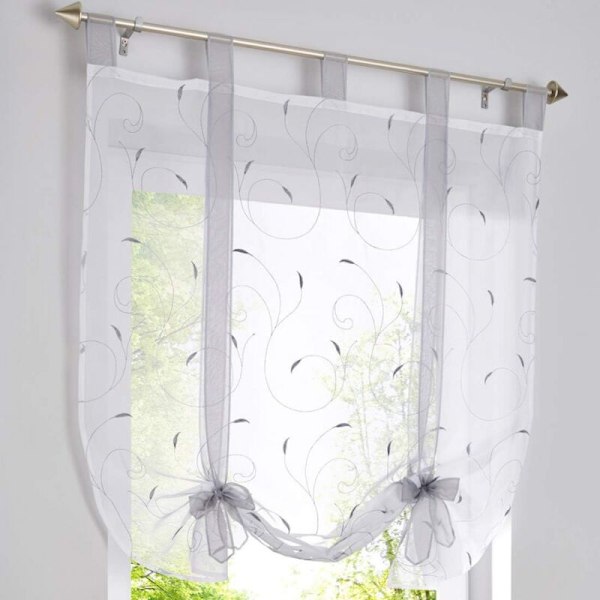 1 stk. Fenetre Broderi Butikker Romain Voilages Dekorasjon Para Balkong Kjøkken, grå, 80cmx140cm