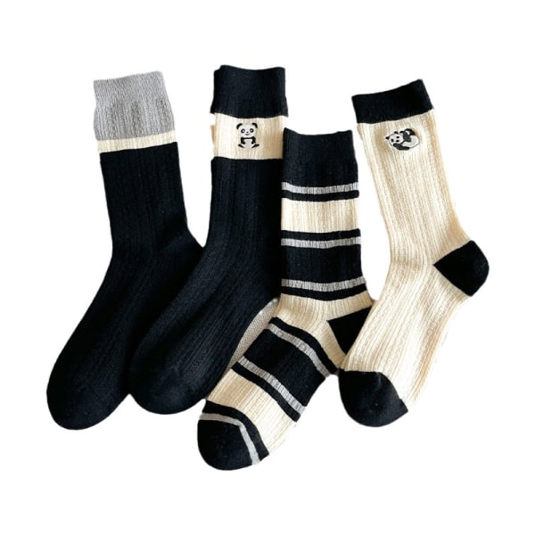 4 paria Kawaii Animal Brodeeratut naisten sukat Designer villaraidalliset pehmeät mukavat lämpimät sukat