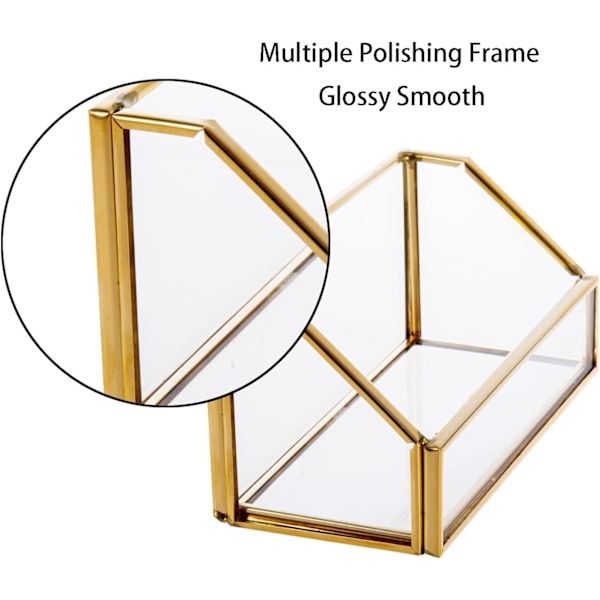 Guld Glas Visitkortholder - Visitkortholder til skrivebord og disk (Guld)