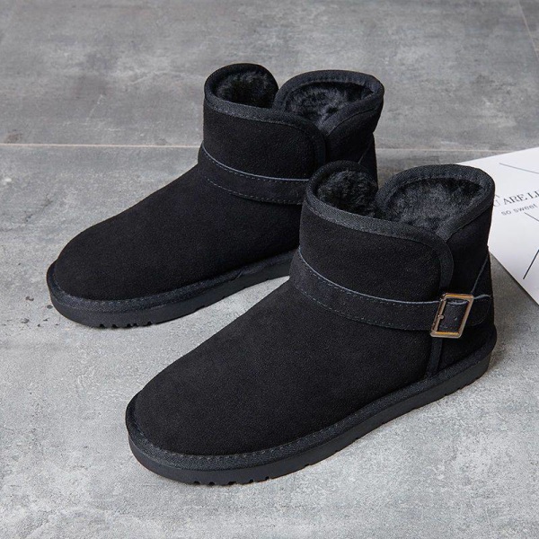 Snow boots, winter warm hard-soled home shoes, comfortable short boot slippers, plush lining 25cm