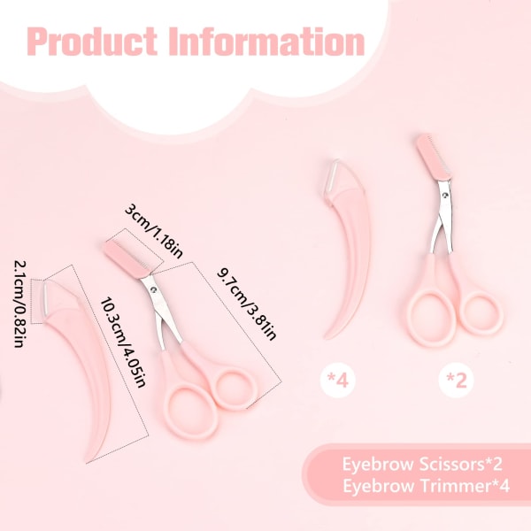 6-Piece Eyebrow Trimmer Set, Curved Eyebrow Shaver and Scissors with Comb, Non-Slip Stainless Steel Facial Hair Removal Tools Professional Eyebrow K