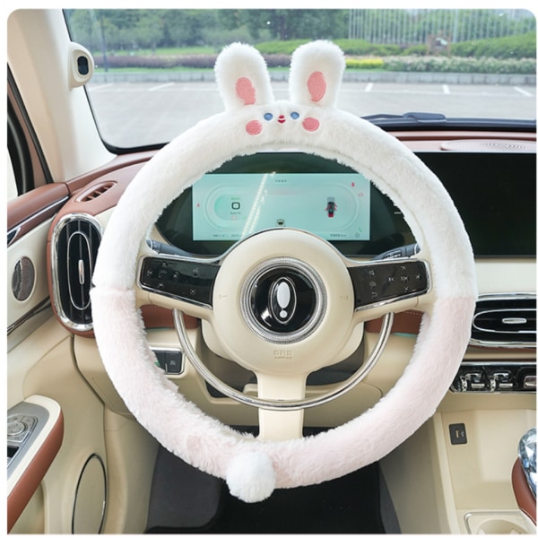 Embroidered rabbit elastic plush steering wheel cover, suitable for winter warmth, versatile