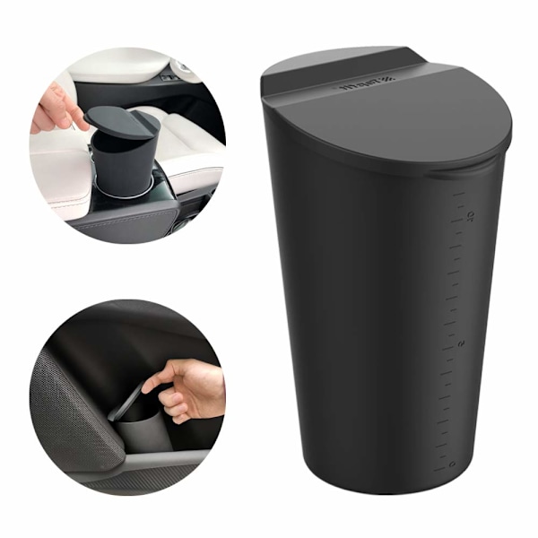 Auton roskakori kannella, pieni auton kuppitelineen roskakori, auton oven tasku roskakori, roskakori sopii autoon, kotiin, toimistoon, musta