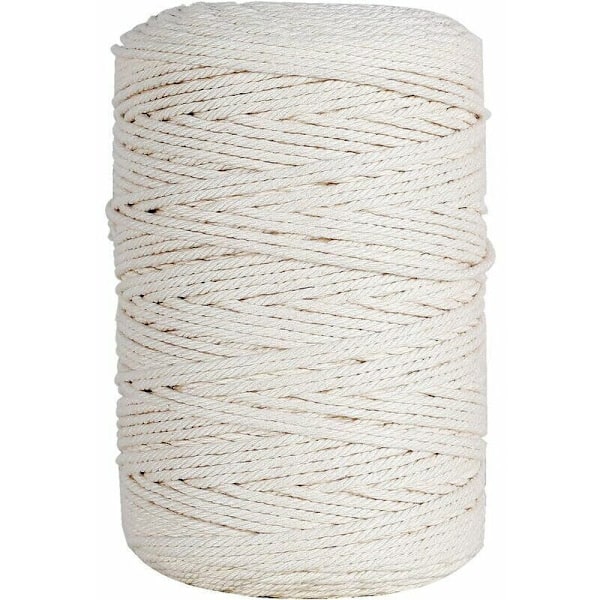 3mm x 200m, 100% Bomull Makramé Garn Snöre, Makramé Rep för Stickning DIY Väggbonad Växthängare Presentinslagning, Beige