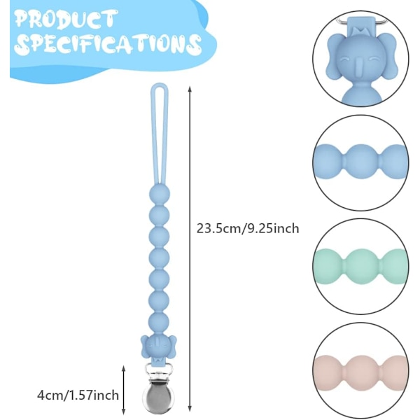 Silikonesmokklips, 3 stk. Silikonesmokklips med clips til baby til at fastgøre sut til babytøj til babyshowergave