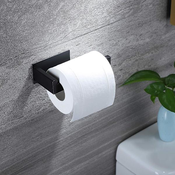 Sort Toiletpapirholder, Toiletpapirholder til Badeværelse og Køkken, 304 Rustfrit Stål, Selvklæbende