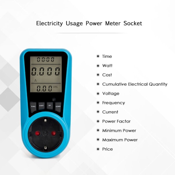 LCD-skärm elförbrukning energimätare Watt volt ampère effekt kWh förbrukningsanalysator monitor AC230V250v EU-kontakt