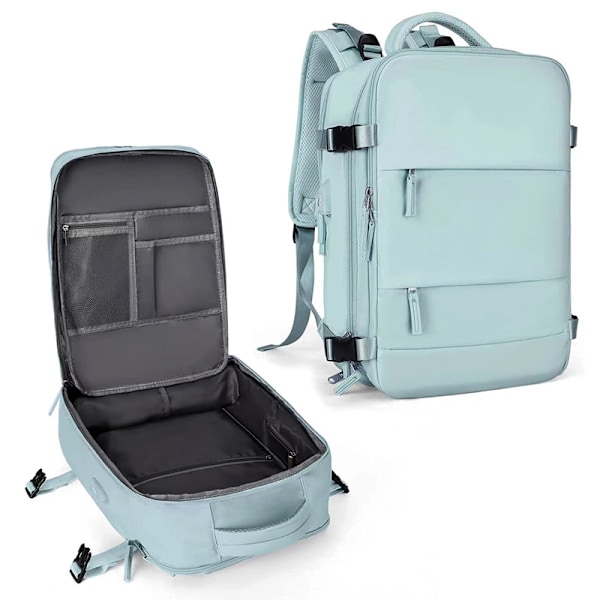 För handbagage, vandringsryggsäck, casual ryggsäck med USB-laddningsport, skofack, blå