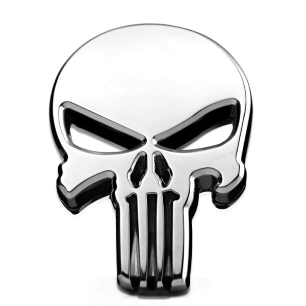 Silver 2 Pieces Punisher 3D Metal Sticker, Punisher Skull Motorcy