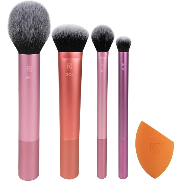 Komplett ansiktsett med 5 (1-pakning) essensielle sminkekoster for hverdagsbruk (Miracle Complexion Sponge, Expert Face, Blush, Setting Brush og Deluxe Crease Brush)