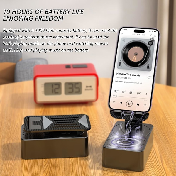 2-i-1 trådlös Bluetooth-högtalare med telefonhållare, HD-surroundljud Bluetooth-högtalare Svart