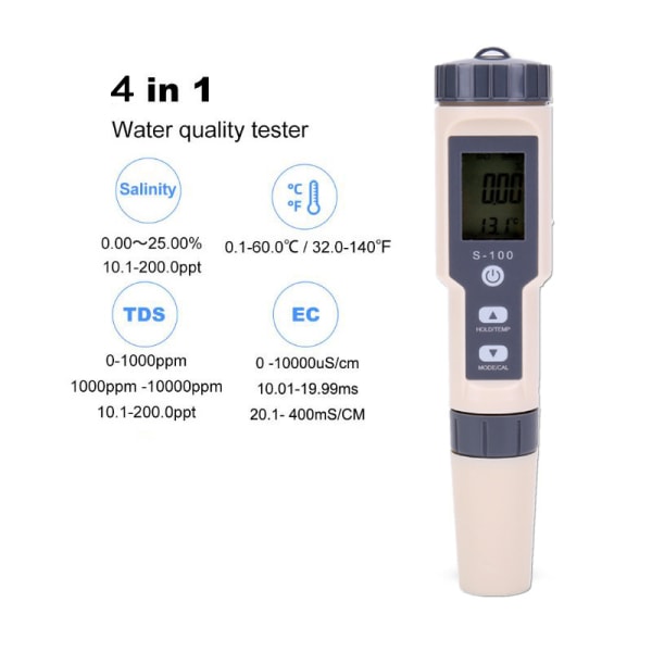 Ny hydrogenionkoncentration vandkvalitetstestpen Ph/Orp/H2 og Tem 4 i 1 digital drikkevandsmåler