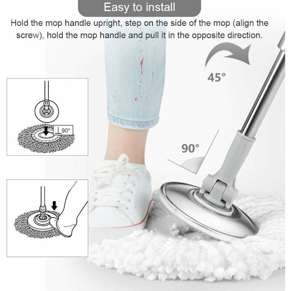 Mikrokuituiset moppipäät, Moppipäät, Vadrouille-pää Pyöreät päät Moppi Pyörii 360 astetta 3 kpl (Halkaisija 16 cm)