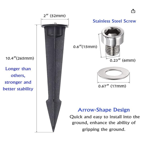 2 stk. havesokkel, til havelamper, sort, 26,5 cm, 50 mm Ø