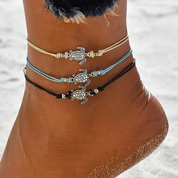 (Set med 3) Sea Turtle Anklet, Fashion Leather Anklet, Foot Jewelr