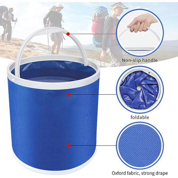 Sammenklappelig Camping Fiskespand, 11L (2,9 Galloner) Holdbar Pop Up Vandspand med Net og Reb til Bilvask, Fiskeri, Bådsejlads eller Andet Udendørs