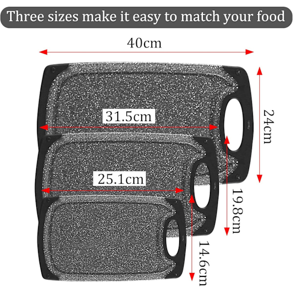 3 Leikkauslaudasta koostuva setti, Leikkauslaudat, mehu-uurteilla, Eri kokoja kaikkiin tilaisuuksiin, lihalle, vihanneksille, hedelmille Keittiön leikkauslauta