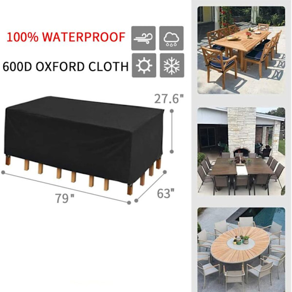 （200x160x70cm） (svart) Robust, vattentätt soffskydd för utomhusbruk, väderskydd, rektangulärt, regntåligt, skyddar mot snö, damm, UV-strålar och vind (svart)