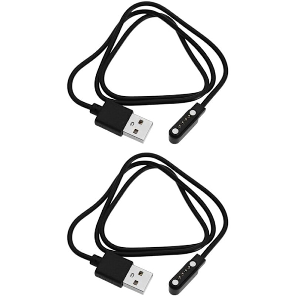 2-pack USB till 4-pin magnetisk laddningskabel för smartklocka, fitness tracker, kontaktkabel 7,62 mm pinnavstånd 60 cm längd svart