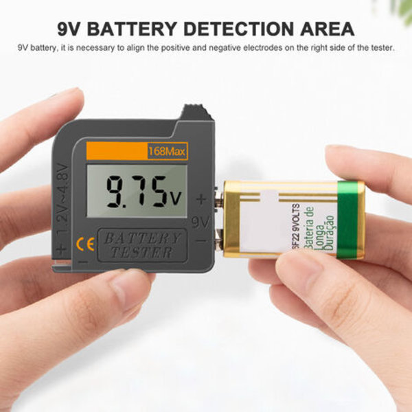 Universal digital batteritester for alle C, AA, AAA, D, N, 9V 6F22 og 1,5V batterier for elektrisk utstyr (krever ikke batteri for drift)