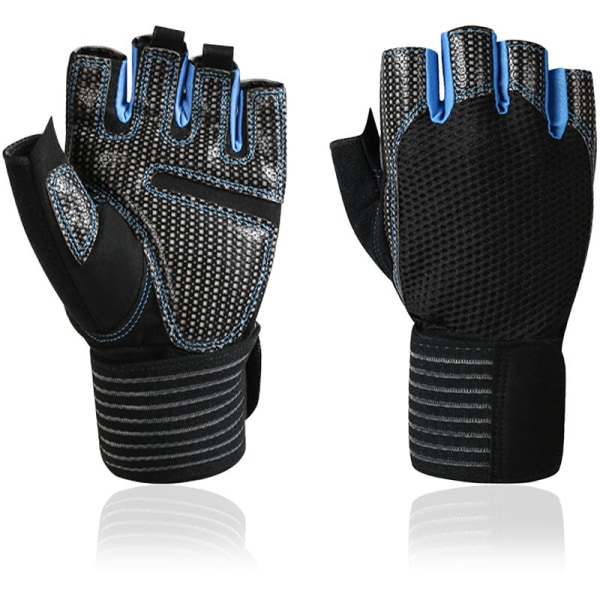 Cycling Gloves for Men and Women with Wrist Guards, Half Finger Non-Slip Silicone Gloves (Blue L)