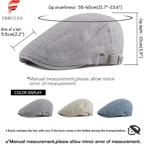 Beretti, puuvillasekoite, klassinen litteä lippalakki, kevyt, hengittävä hattu, Gatsby Ivy Irish Hat Newsboy Cap, jossa säädettävä solki miehille ja naisille