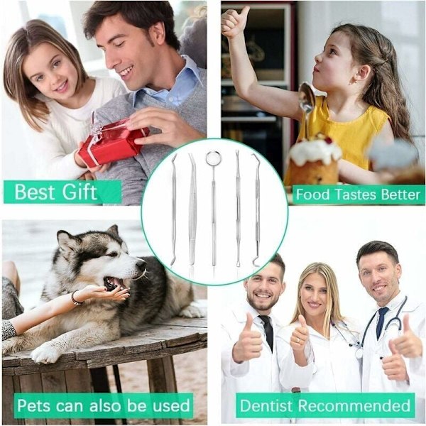 Tandläkarset - Professionellt 5-delars tandläkarverktygsset i rostfritt stål, rengöringskit för vuxna, barn och husdjur, för oral hygien