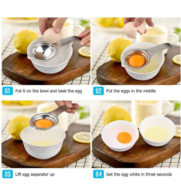 Eggbeater i rustfritt stål, egghvitedeler i rustfritt stål, eggeskallskutter i rustfritt stål, kjøkken eggbeater