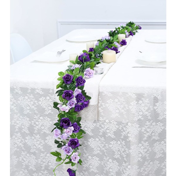 2 kpl (violetti) tekokukkaseppeleitä 2,3 m ruusuviini silkkihangi