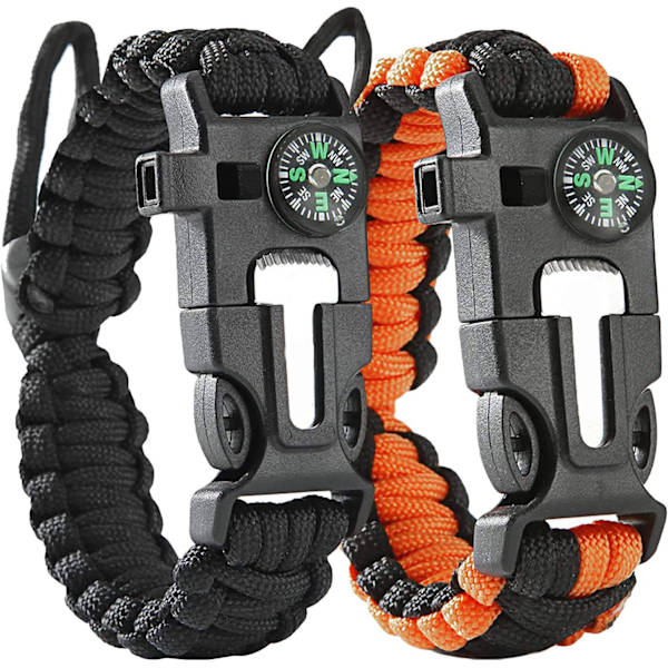 Paracord overlevelsesarmbånd Høylydt fløyte Nødsituasjonskompass Overlevelsesbrannstarter Skrape Tilbehør for fotturer, camping, fiske og jakt (1 pakke