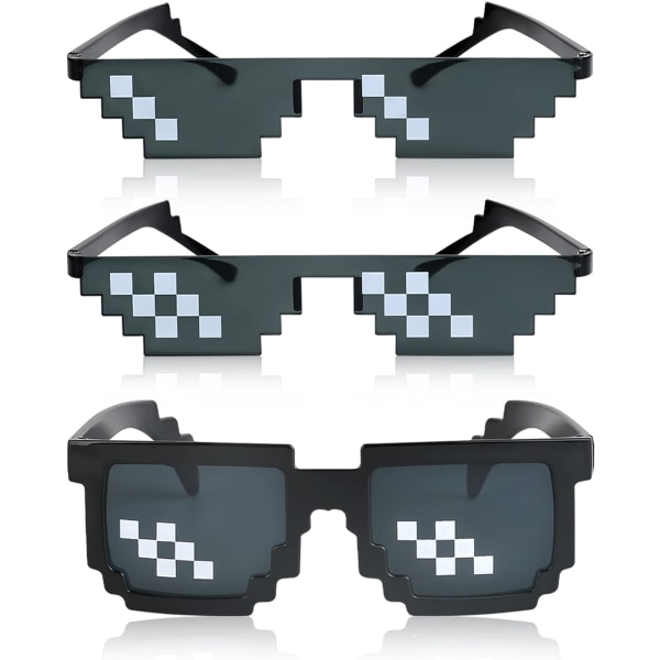 3 Pack Glass Sunglasses for Men and Women 8 Bit Mosaic Design Black, Black, Square