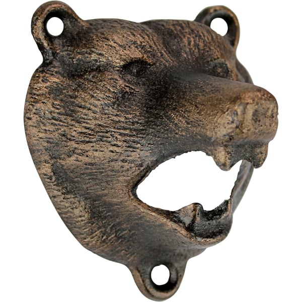 Bear of the Woods vegghengt flaskeåpner, 9 cm, støpejern, gammelt gull