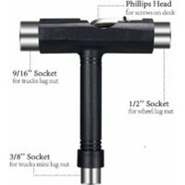 All in One Skateboard Tools, T-Audace Upgraded T-Shaped Tool med Phillips Tyench  L-Type T Skrutrekker, for Skateboard Reparasjon og Profesjonell Main