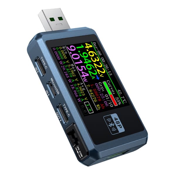 FNB48P 6-sifret display tester Multifunksjonelt Voltmeter USB Ampèrememeter Type-C Bevegelsesdeteksjon Deteksjon Deteksjon Trigger Beregning av kapasiteten